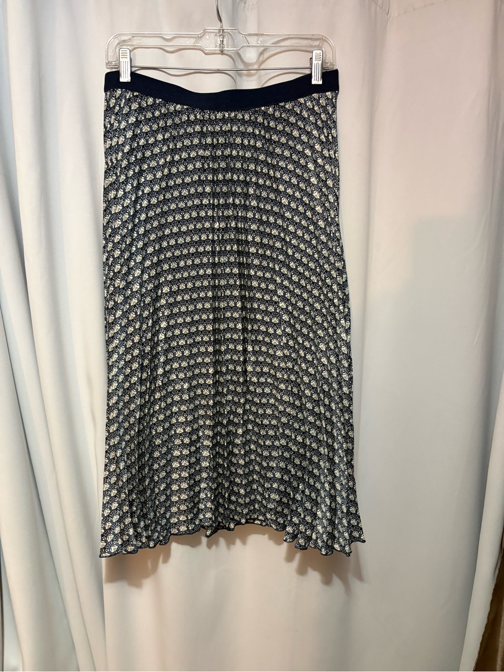 Max Studio Navy and White Patterned Midi Skirt